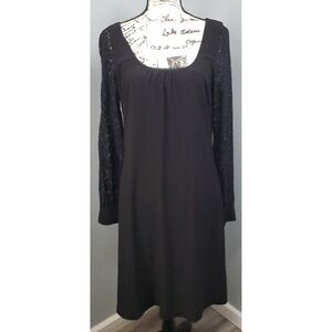 H by Heidi Weisel Sheath Dress Womens L Black Eyelet Sleeve Scoop Neck Back Zip